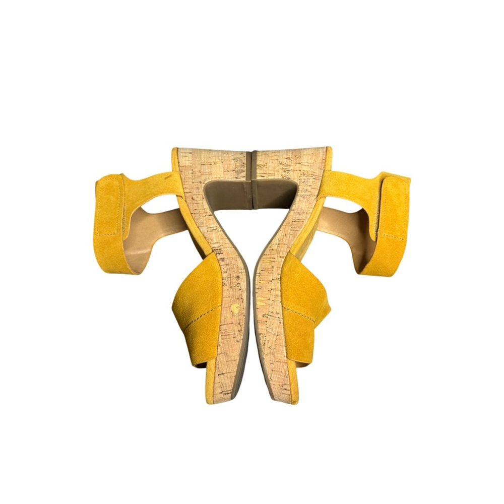 Women's Crown Vintage Yellow Suede Cork Wedge Sandals Size 8 - Picture 4 of 9